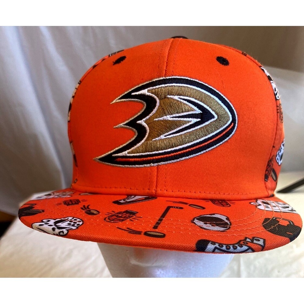 Anaheim Ducks NHL Snapback Hat Orange All Over Print Hockey Flat Brim CHOC Cap